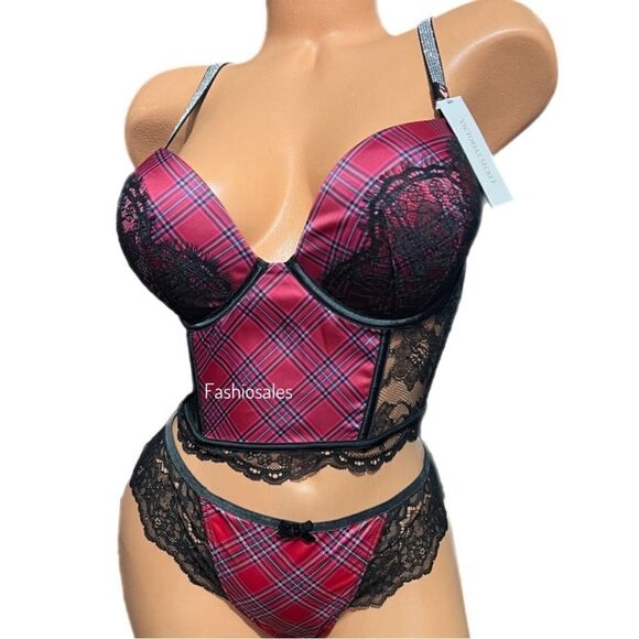 Victorias Secret Bombshell Shine Strap Add-2-Cups Push Up Corset Top & Thong Set - Picture 2 of 13